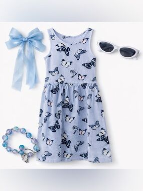 H&M Girls Butterfly Dress 8Y + Bow, Bracelet & Sunglasses Set